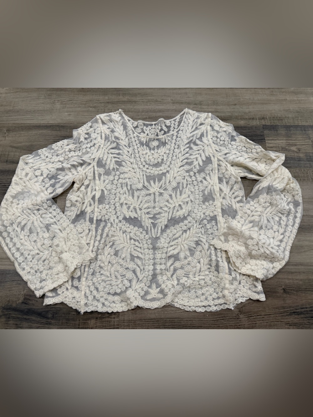 Boho Ivory Floral Embroidered Mesh Lace Top